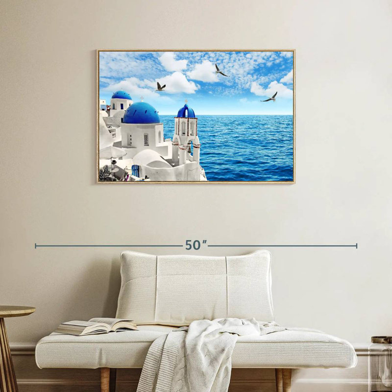 Île de Santorin, Cadre flottant en bois naturel, 37 po x 25 po