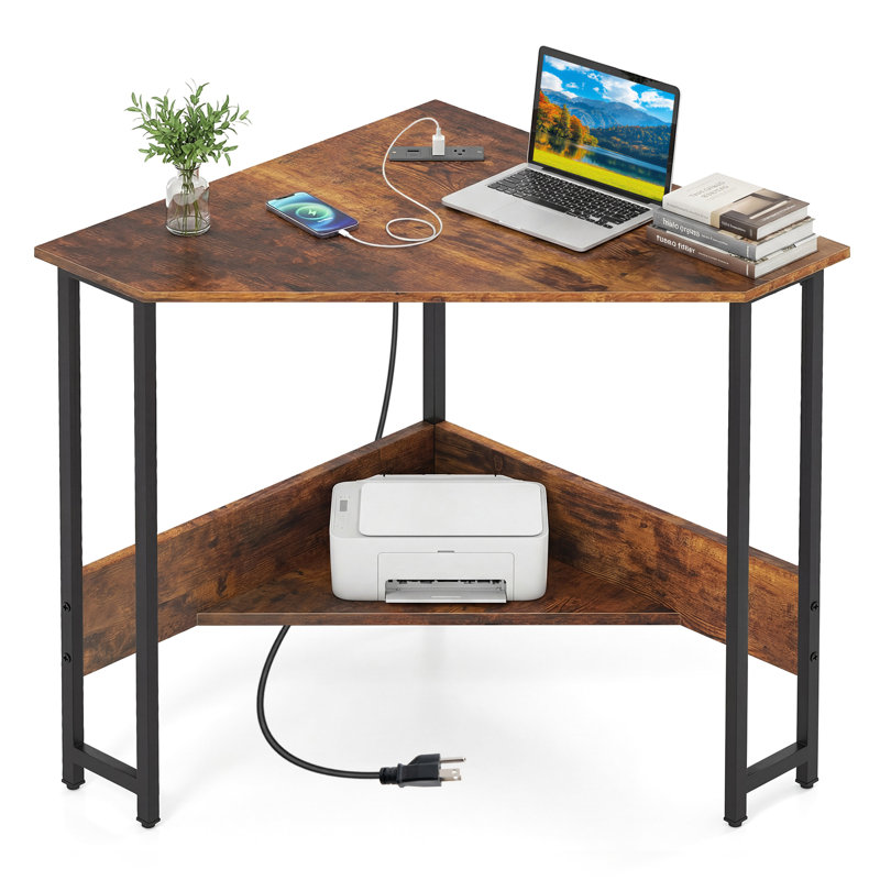 Bureau d'angle avec prises encastrées Montsalas, Brun / noir
