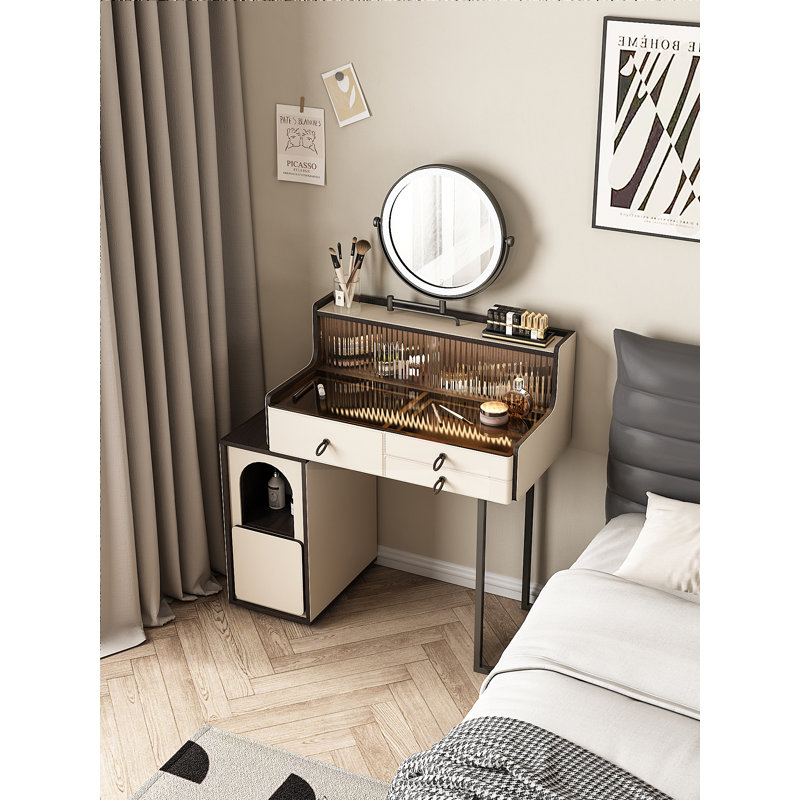Elevate Your Daily Glam」Light Luxury Multi - function Makeup Vanity | Layered Storage + Smart Mirror + Small - Space Friendly | Dressing Table
