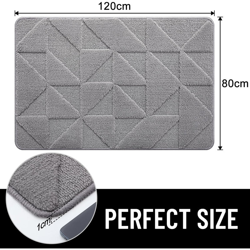 Door Mats Indoor, Machine Washable, 80 cm W x 120 cm L, Grey