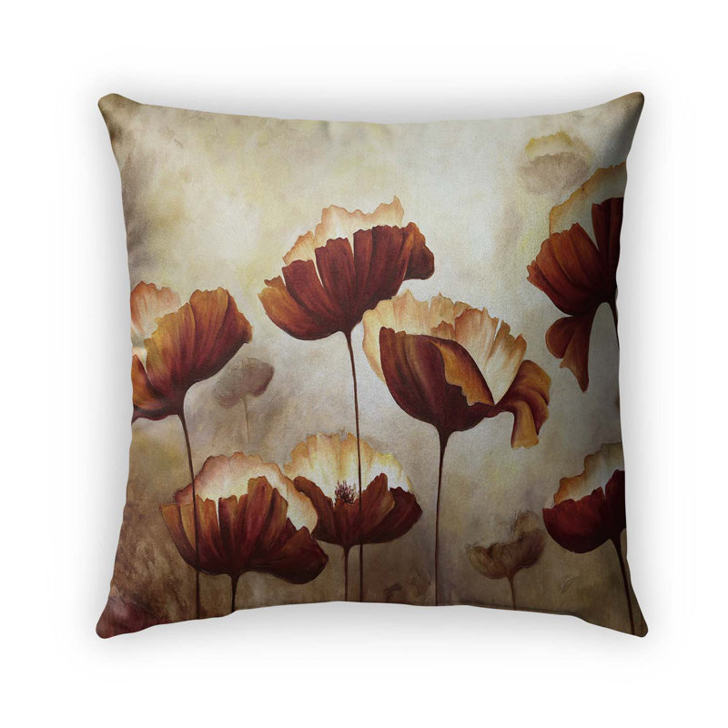 Poppies Floral Cotton Blend Outdoor Reversible Throw Pillow, 16" x 16"