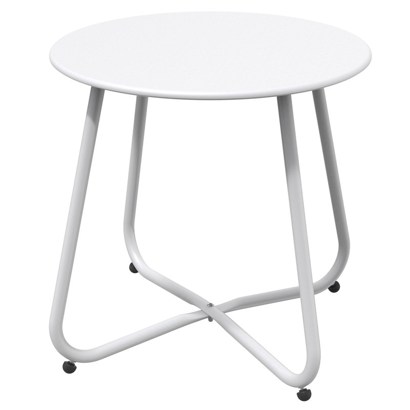 Ebern Round Outdoor Side Table, White