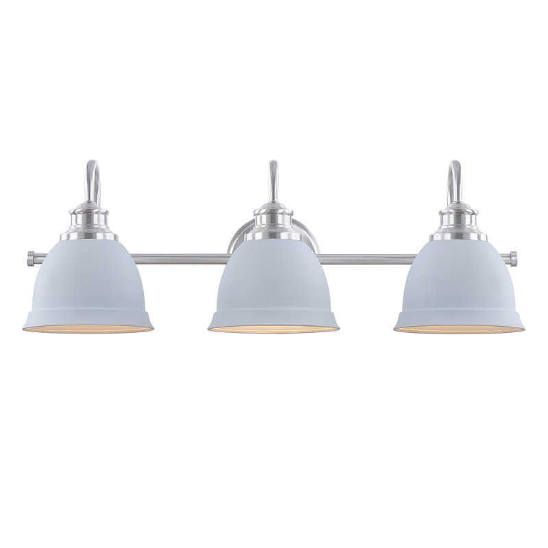 25-Inch Satin Nickel 3-Light Vanity Fixture with White Shades