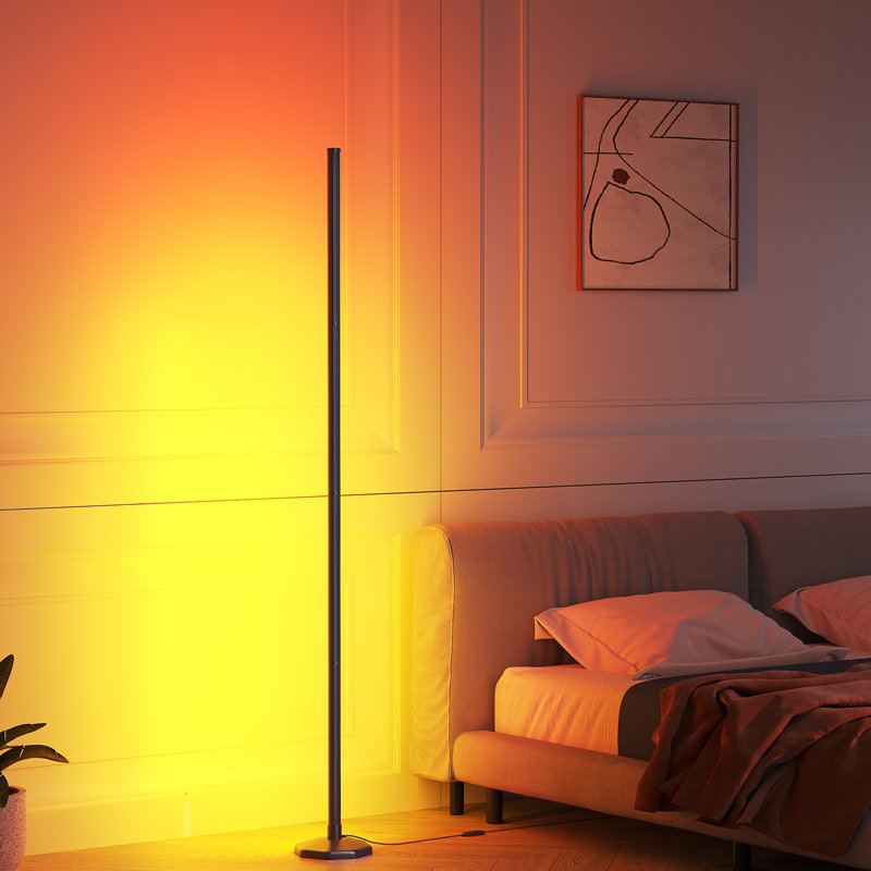 57" Corner Ambient Lighting Lamp With Music Sync & 16 Million Colors, Remote & App Control, Black