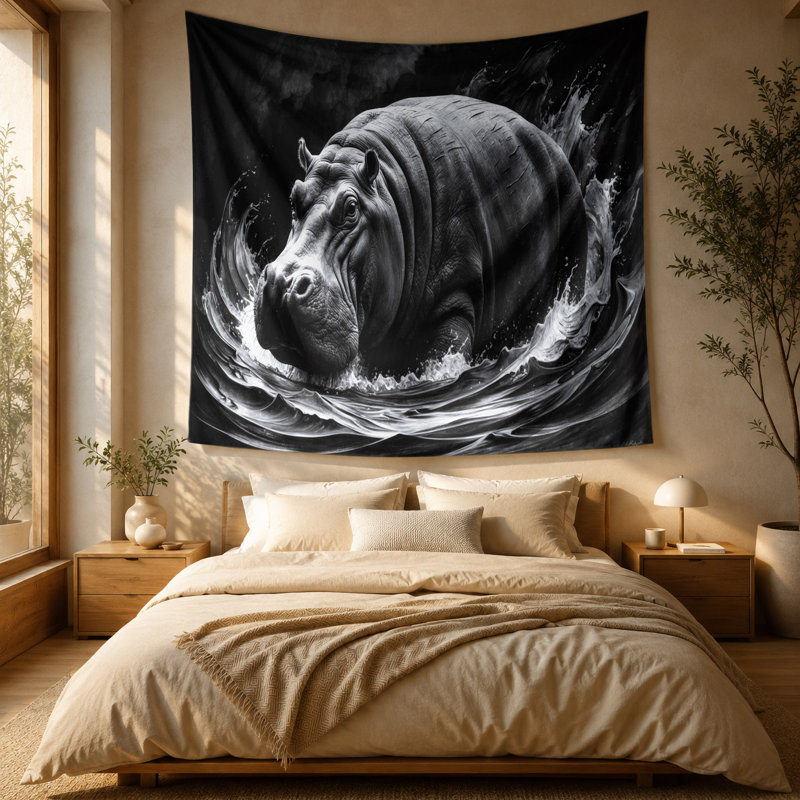 Tapisserie murale «Wildlife Hippopotamus», 88 po x 104 po