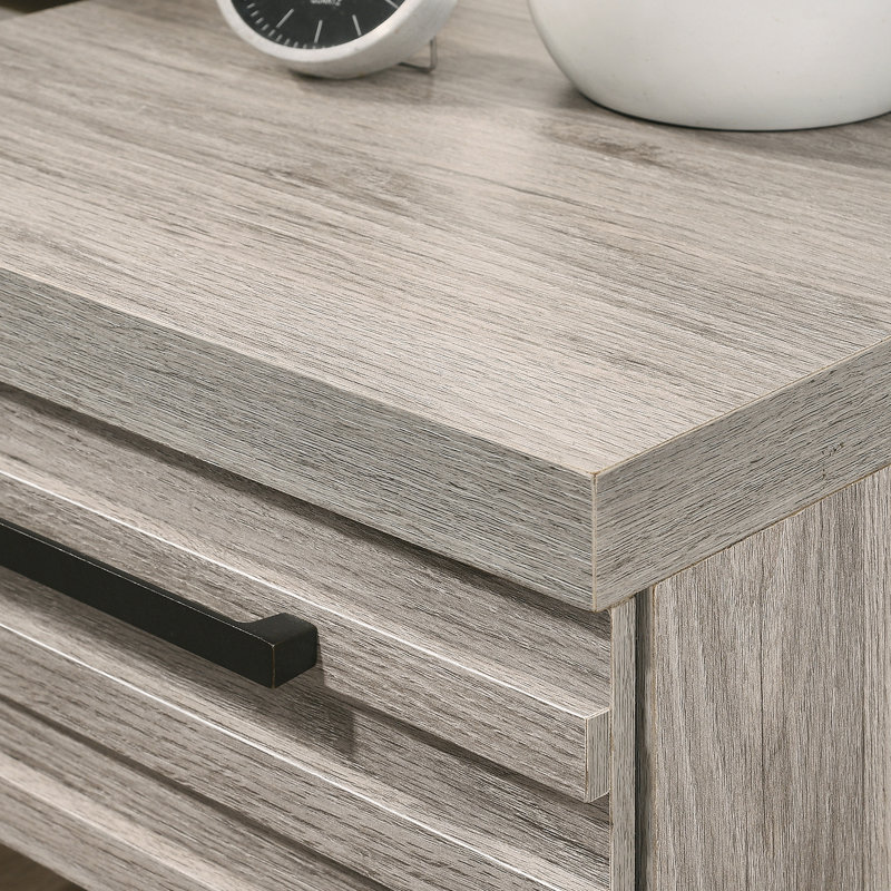 Table de chevet contemporaine en bois avec base en métal, taille unique, table de chevet SEULEMENT, gris vieilli