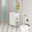 Meuble-lavabo à tablettes ouvertes de 21,6 po avec lavabo en céramique et porte à fermeture en douceur, armoire de rangement pour vestiaire sur le côté droit, assemblage requis, finition blanche.