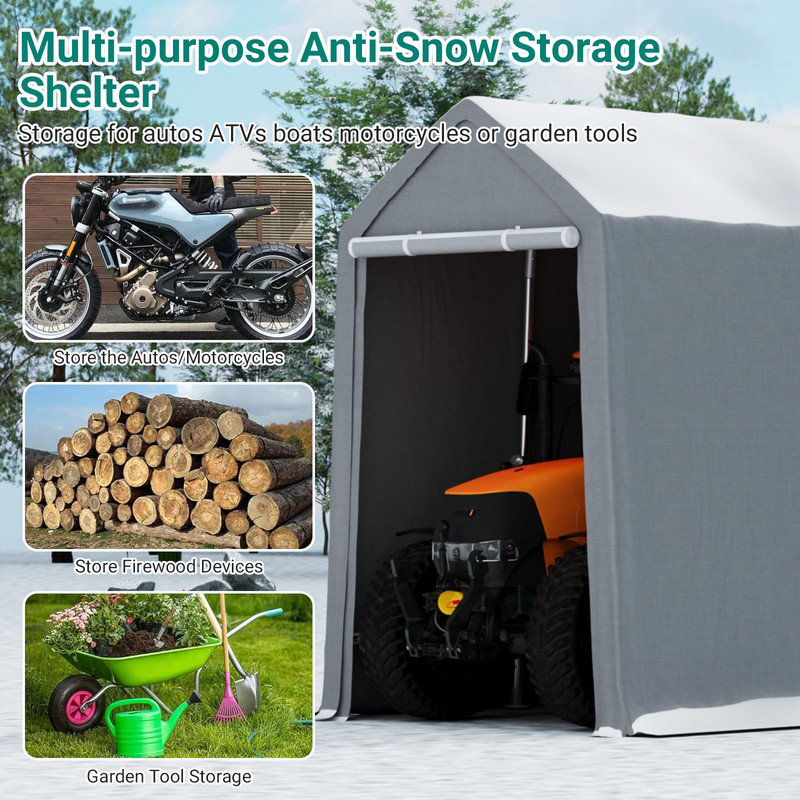 6x9 ft Heavy Duty Portable Carport with Removable Sidewalls & Zipper Doors, Waterproof Canopy Garage for Motorcycle