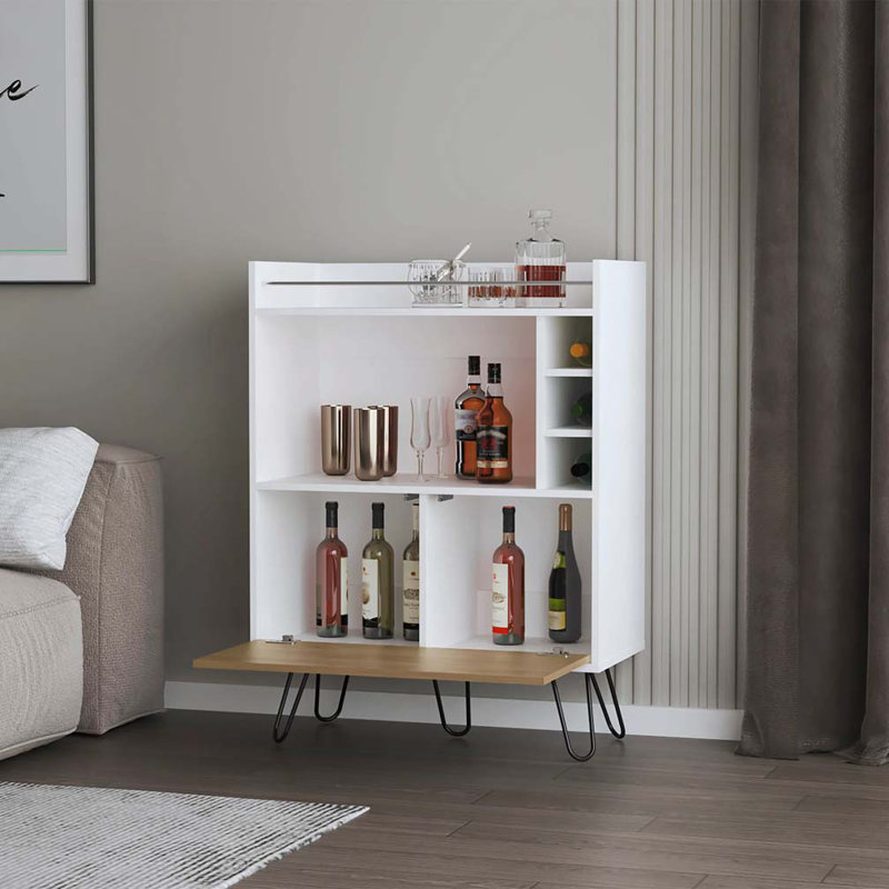 Bar à vin avec porte rabattable et rangement pour bouteilles de vin