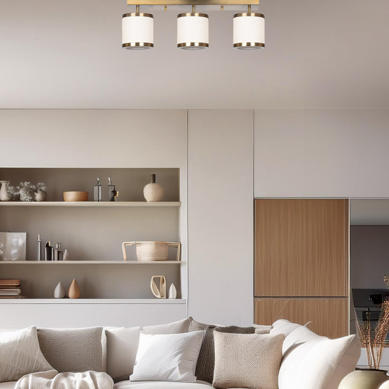 3 Lights Metal Body Semi Flush Mount With Lampshade Cap