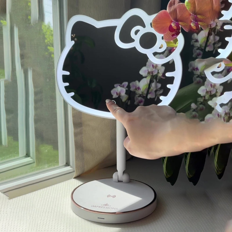 Hello Kitty Tabletop Mount LED Rechargeable Makeup Mirror with 360 Degree Rotation and Touch Sensor