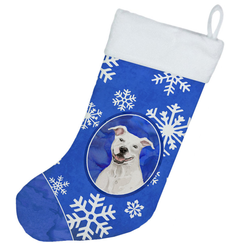 Chaussette de noël winter flocons de noël, Staffordshire bull terrier blanc