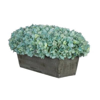 Synthetic Fabric Teal Hydrangea Arrangement in Planter