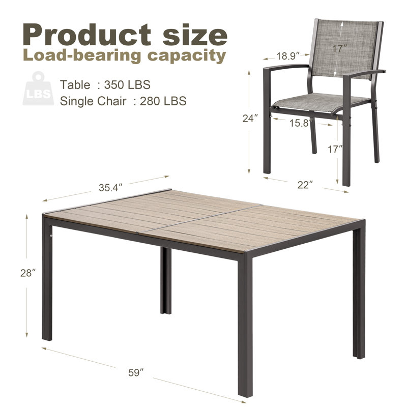 Rectangular 6 - Person 59.06'' Long Patio Dining Set, Brown