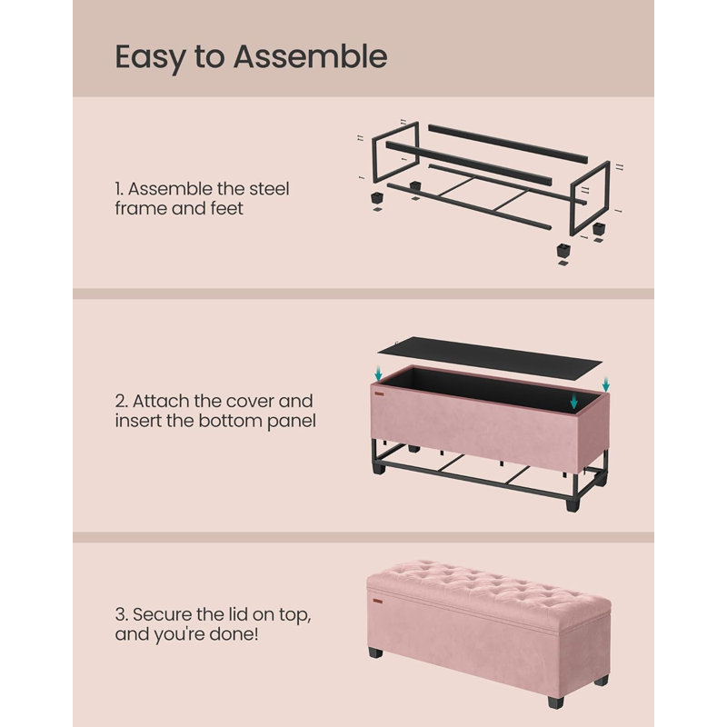Atmane Fabric Upholstered Storage Bench, Pink