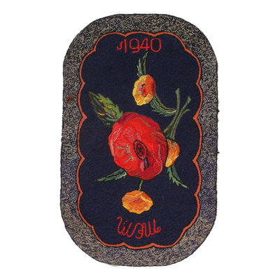 One-of-a-Kind Rectangle 2'6" X 4' 1940s Wool Area Rug in Navy Blue/Beige