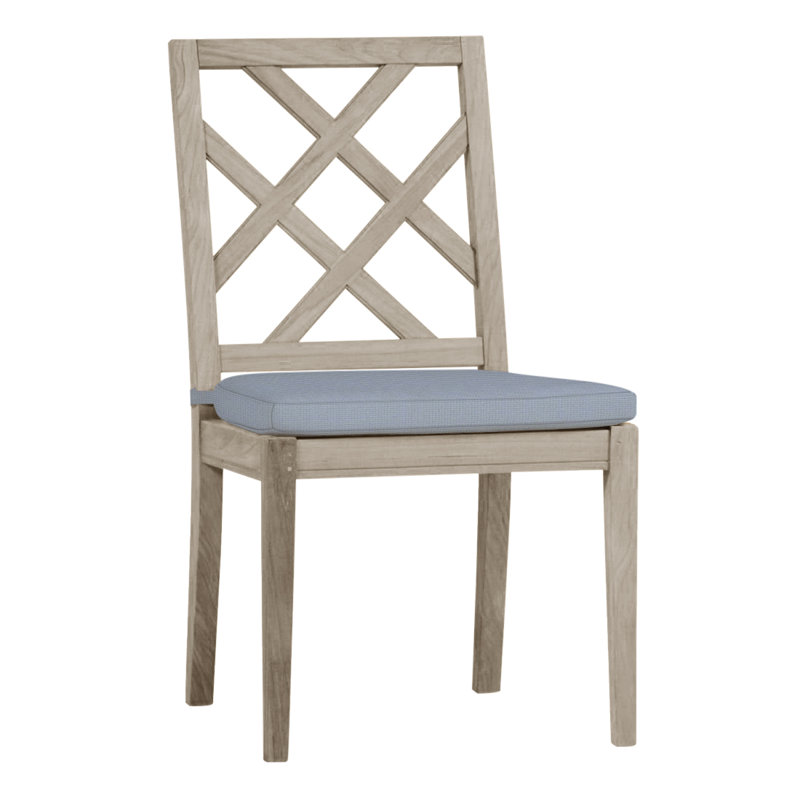 Haley Patio Dining Side Chair with Cushions, Oyster Teak, No Welt, Arbor Chambray