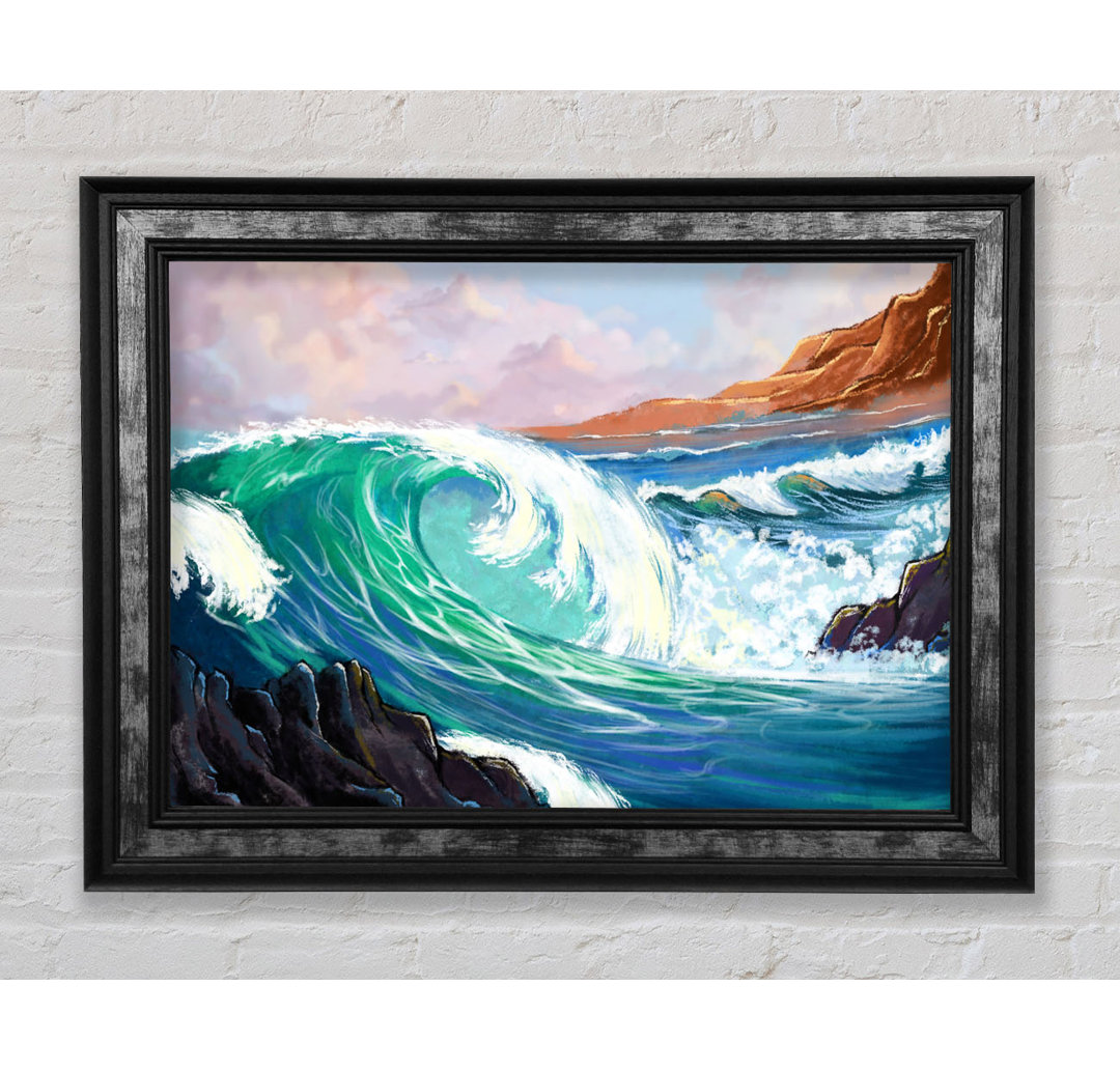 Waves Crashing On The Cliff Rocks - Einzelbildrahmen Kunstdrucke