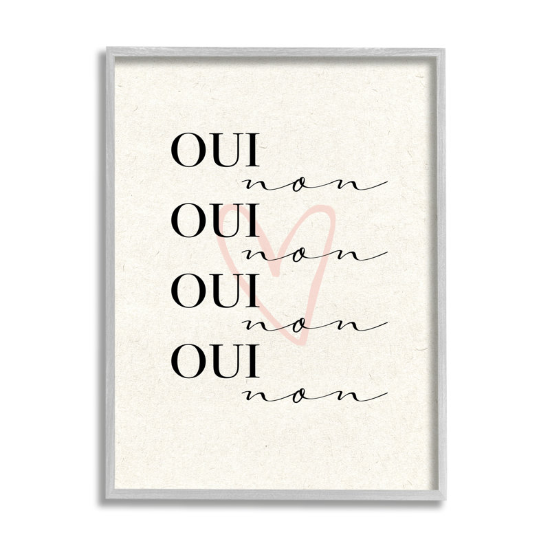 Oui - phrase non française - cœur rose, Estampe numérique Farmhouse, H 14 po x l 11 po