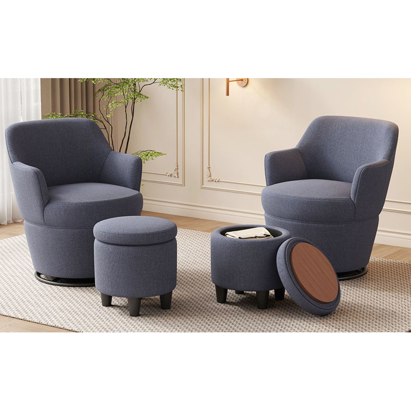 Bessette pivotante polyvalente avec repose-pieds et fabrication robuste pour diverses pièces, Lin de coton bleu