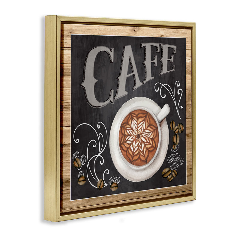 Enseigne de café de style tableau noir, Cadre flottant métallique doré, H 25 po x l 25 po