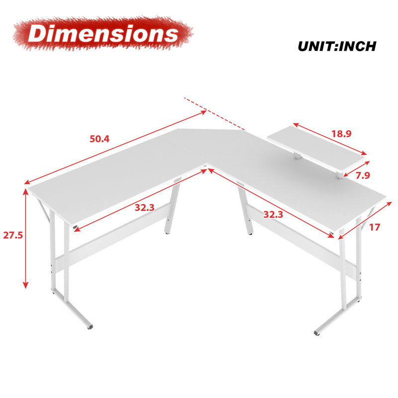 Lakyah L-Shaped Computer Desk, White