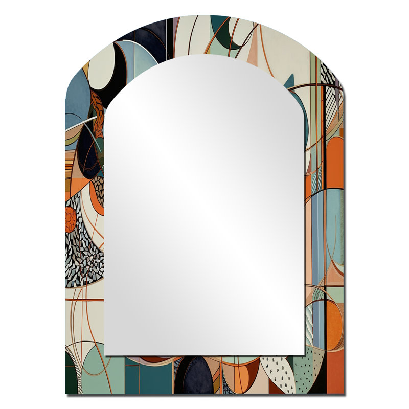 «Pastel Color Boho Artwork II», miroir unique asymétrique minimaliste, grand miroir mural orange, impression sur métal