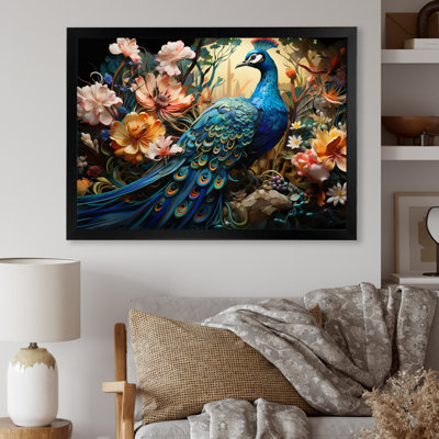 Teal Peacock Parade I - Peacock, reproduction d'art encadrée