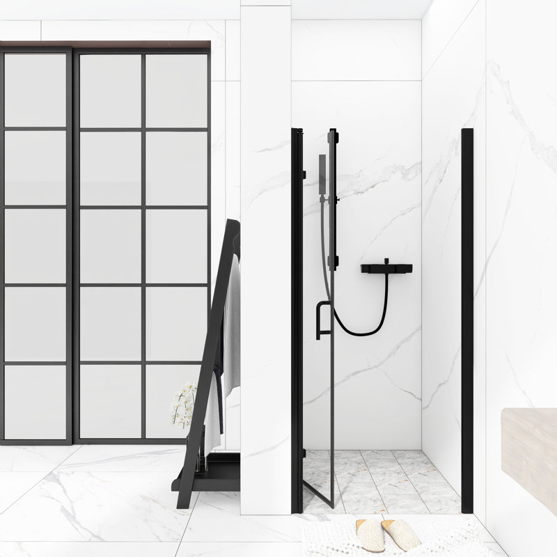 34'' x 72'' Matte Black Semi-Frameless Pivot Shower Door