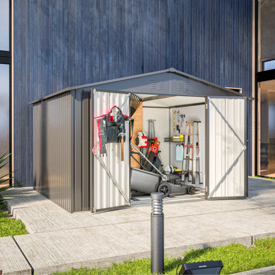 Remise de rangement extérieure 10 pi x 8 pi, remise en métal toutes saisons avec portes verrouillables, remise à outils pour le jardin, le patio, la cour arrière, la pelouse