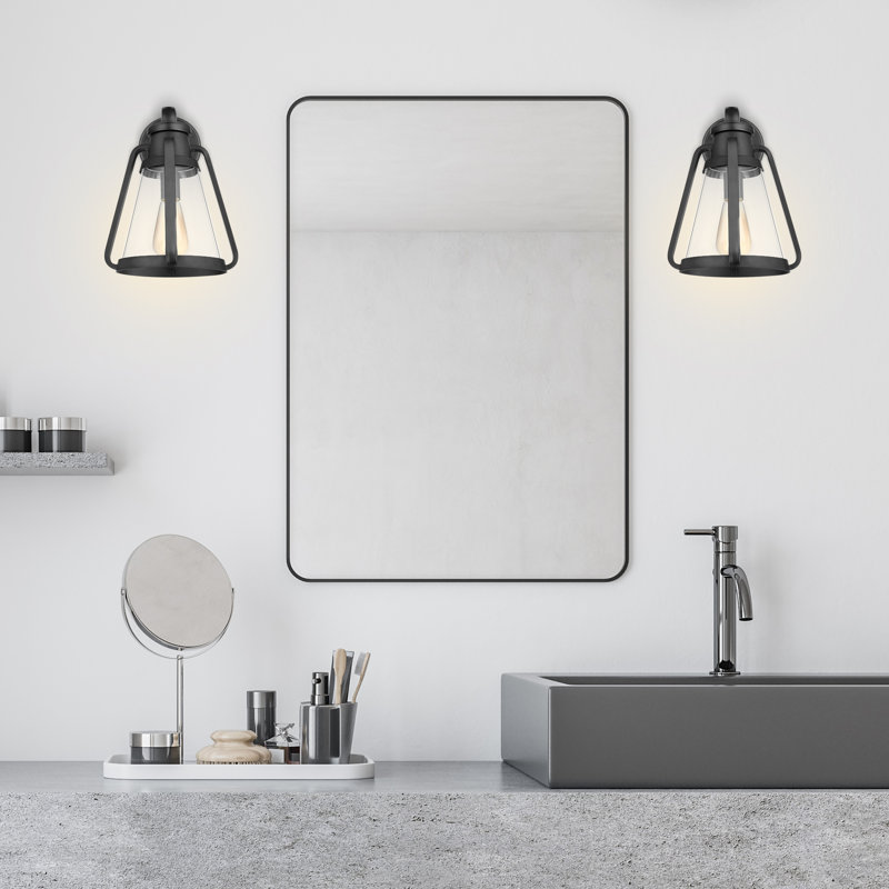 Grande applique murale Iola - 1 lumière - noir mat avec verre transparent, Noir mat