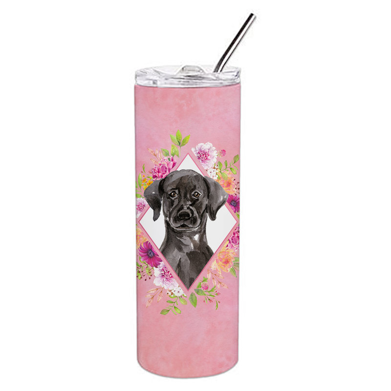 E23BF9F8391D466E9CA4F8DFEBD9A7DB de verre 20 oz à double paroi en acier inoxydable chiot, Labrador noir, Rose