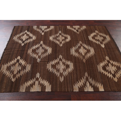 Brown Geometric Kilim Natural Dye Area Rug 5x6