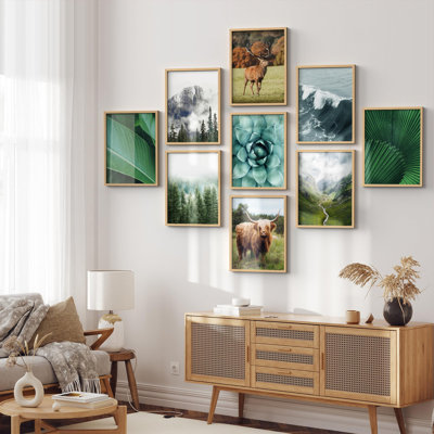 Framed Wall Art Collage Print Gallery Set, Vibrant Animal Succulent Environment Nature Wilderness Photography Modern Art Rustic Bohemian Ultra for Living Room, Office, Bedroom - 12"x 16"x 9 Natural