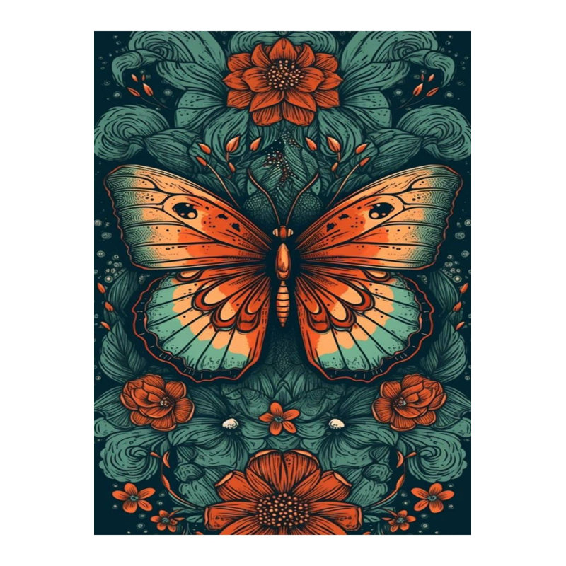 Tapis décoratif tissé à motif de papillons et de fleurs vert pétrole, Sous-tapis rectangulaire 2 pi 4 po x 3 pi 11 po