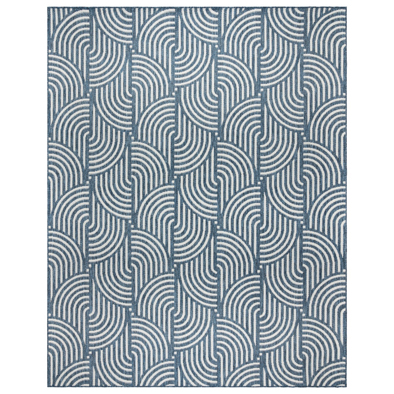 Tropea Chyana All-Weather Flatweave Indoor/Outdoor Area Rug, Navy Blue Cream Modern Geometric – Patio, Deck, Porch & Poolside
