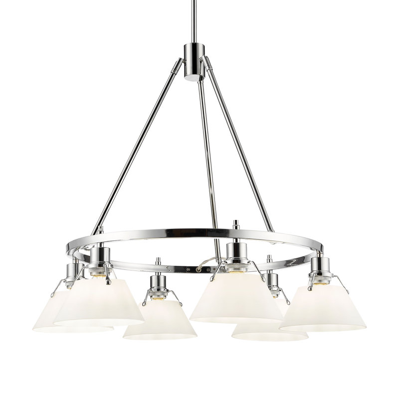 Felda 6 - Light Steel Dimmable Cone Chandelier, Chrome, Opal Glass