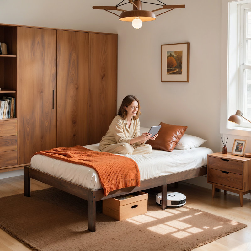 Structure de lit plateforme en bois massif de 12 pouces, structure de lit en bois sans sommier, Brown, Complet/Double
