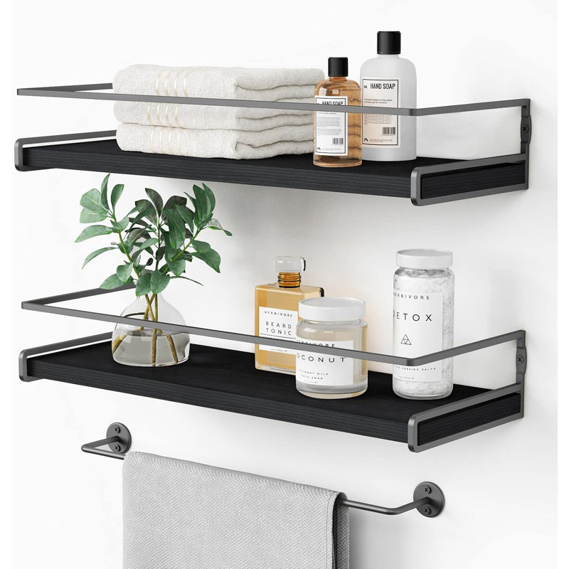 Black suspended bathroom wall storage