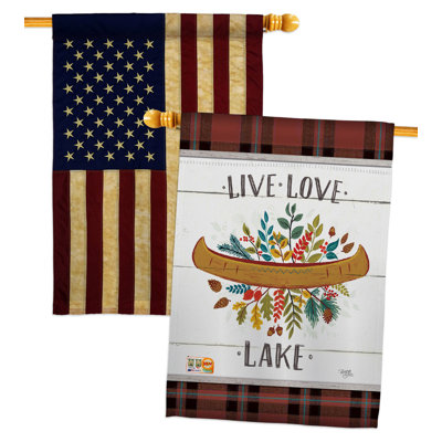 Drapeau de maison 40 po x 28 po Live Love Lake