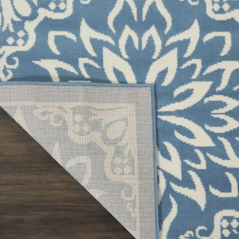 Tapis floral ivoire / bleu Yurig, Tapis de couloir 2 pi 3 po x 7 pi 3 po