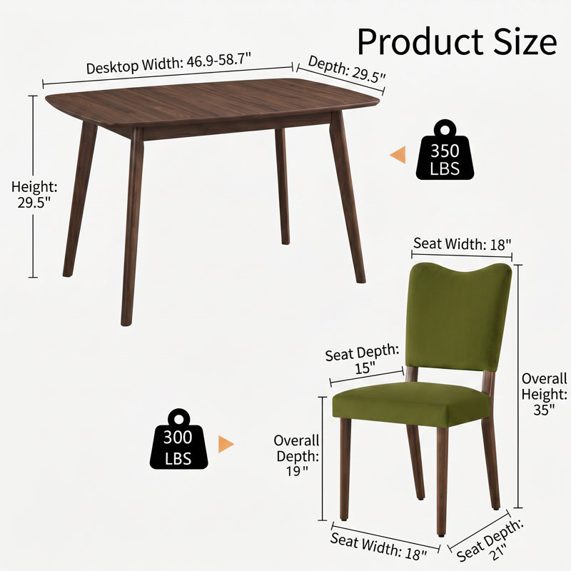 Table de salle à manger extensible 5 pièces 47 "à 58,7" avec 4 chaises, Brun, Vert