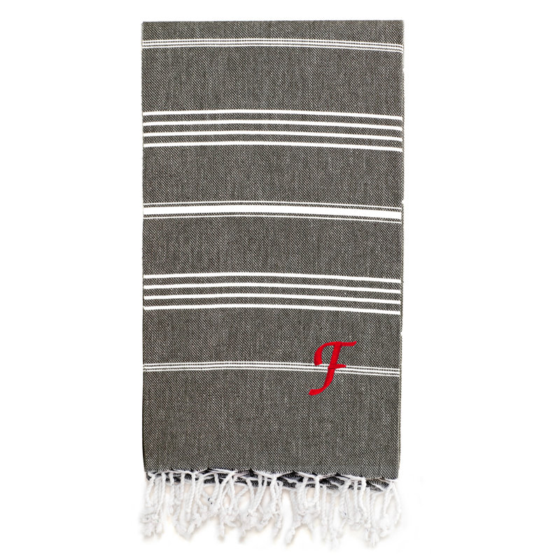 Serviette de plage 100% coton Pestemal Lucky, Gris foncé / Blanc, F