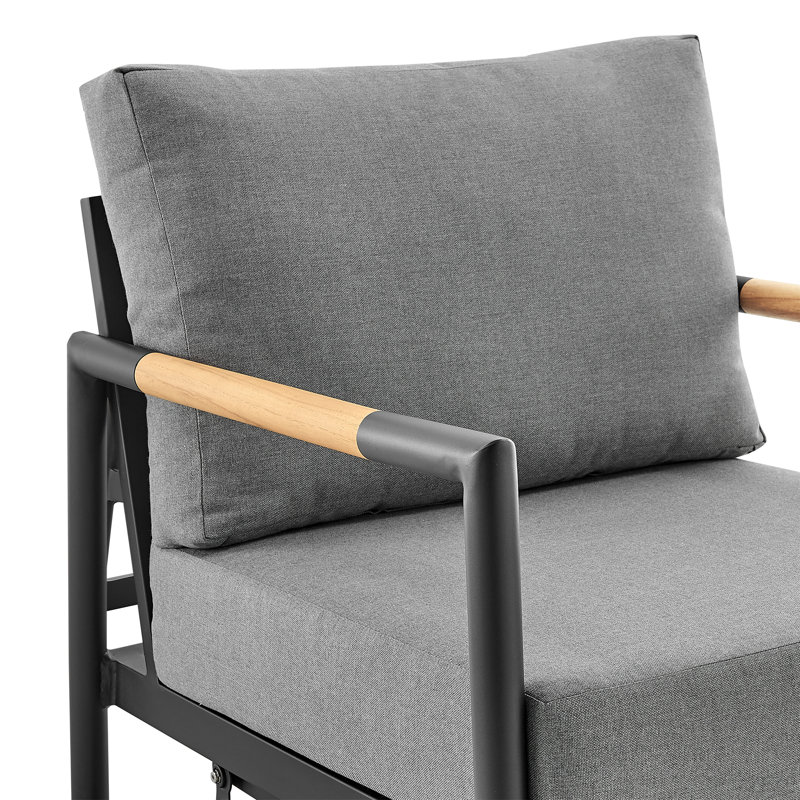 Chaise longue d'extérieur pivotante et pivotante en aluminium et bois de teck avec coussins