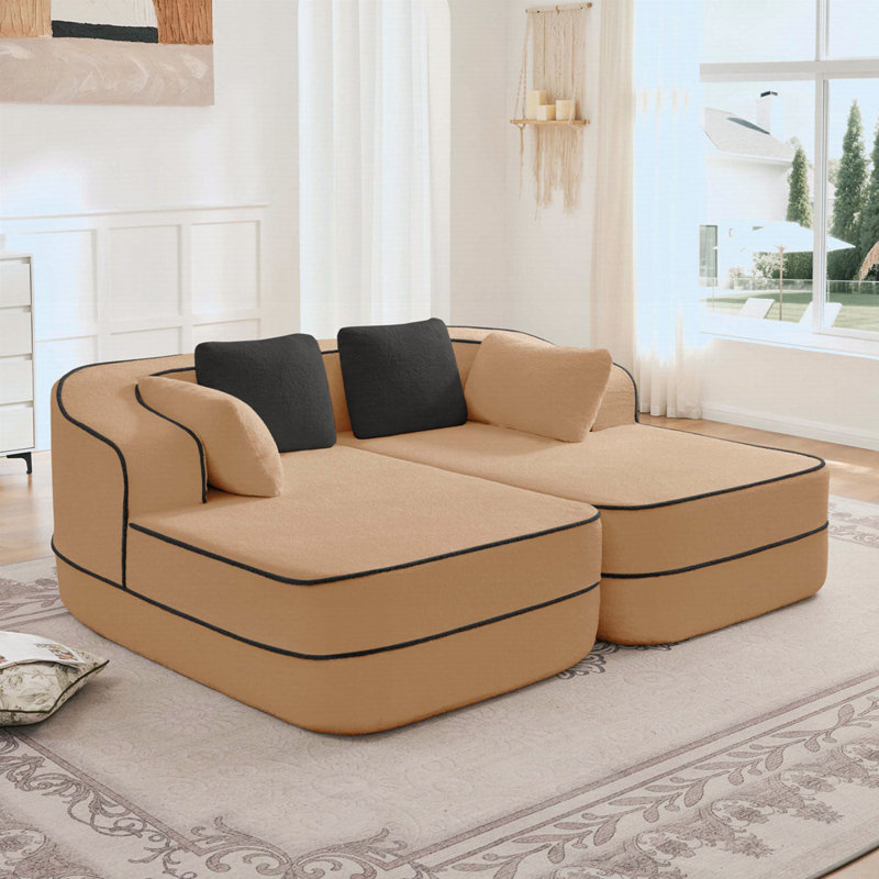 Canapé de 77,2 po en tissu pelucheux sans assemblage de 32,2 po d'épaisseur, sans peluche, canapé moelleux et confortable, canapé-lit