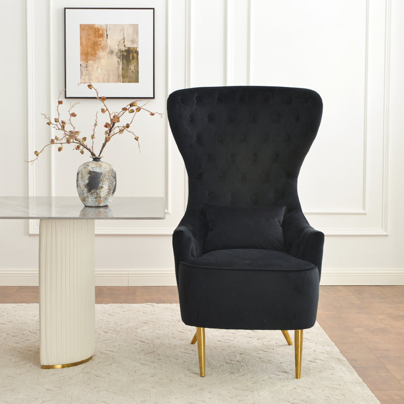 Remerton Upholstered Wingback Dining Chair, Black 100% Polyester