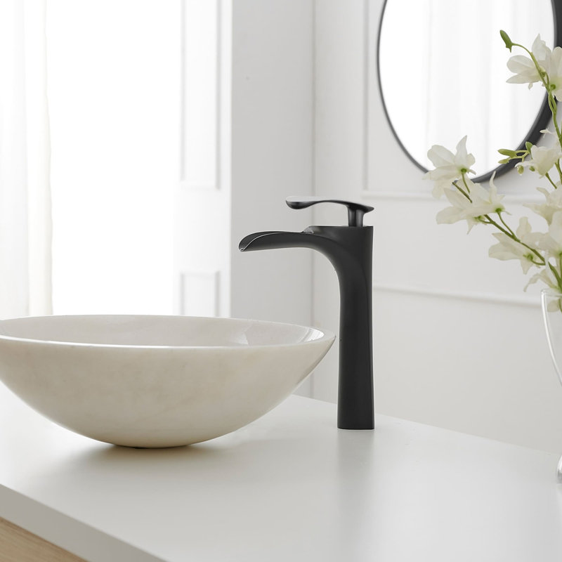 Single Hole Waterfall Bathroom Vessel Faucet With Pop-Up Drain Single Handle Bathroom Vessel Sink Faucet Brass Tall Bathroom Vanity Basin Taps