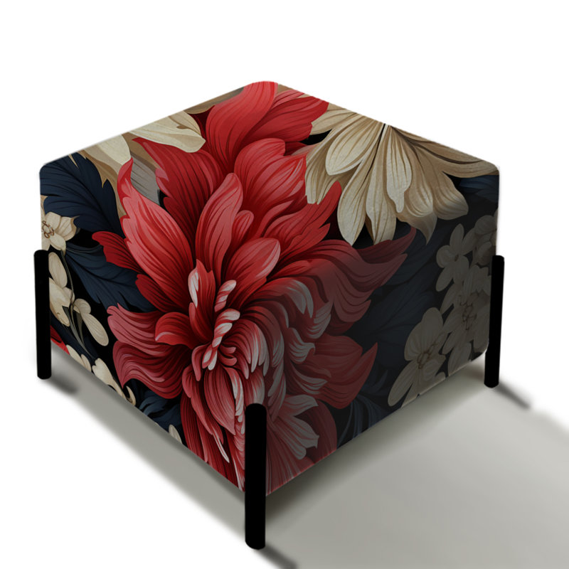 Mystic Red Damask Whispers - Damask Square Ottoman