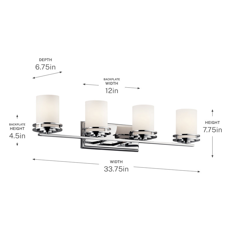 Hendrik 4-Light Chrome Vanity Light with Satin Etched Glass Shades, Chrome, Incandescent