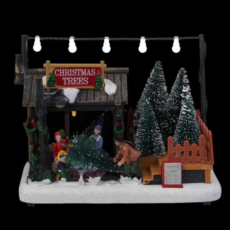 Présentoir de village de Noël illuminé à DEL 7 po